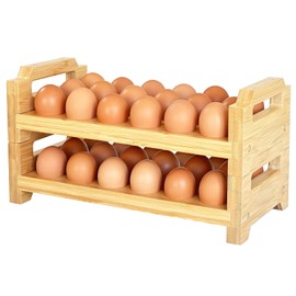 Bamboo Egg Holder & Storage - Stackable Large Capacity Organizer, Farmhouse Kitchen Countertop Display Rack for Chicken, Duck, Quail Eggs (2 layered 36 eggs)