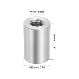 QUARKZMAN Pack of 4 M10 Round Connecting Nuts, 304 Stainless Steel Coupling Nut 30 mm/1.18 Inch Length Sleeve Rod Pin Nut for Bracket, M10 x 30 x 20 mm