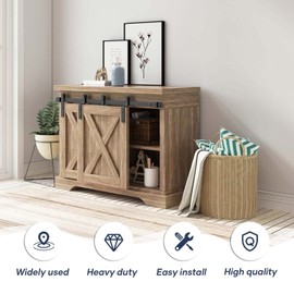 FREDBECK 3 FT Mini Cabinet Bypass Barn Door Hardware Kit Single Track 36inch Small Sliding Barn Doors Track Kit for Double Doors Storage Closet Window TV Stand Wardrobe (No Cabinet)