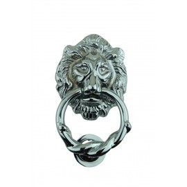 Chrome Plated Solid Cast Brass Lion Front Door Knocker 6.25" H Decorative Antique Shiny Lion Ring Style Entry Door Vintage Metal Knockers with Hardware Renovators Supply Manufacturing