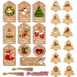 Etiquetas de papel de Navidad,148 unidades Etiquetas de Navidad para Regalos con Cuerda,22 Patrones de Etiquetas Adecuado para la Decoración de Regalos y de árbol de Navidad (B)