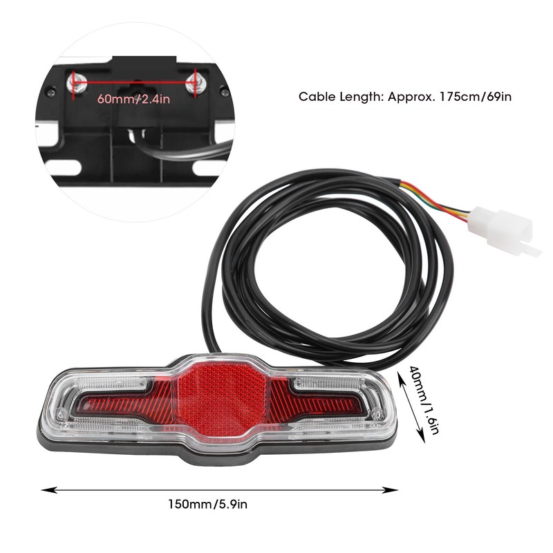 Electric Bicycle Rear Light 5LEDs ABS 36V/48V/60V for Hub Motor