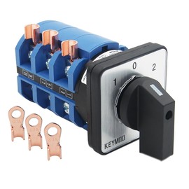 KEYMOO 63A Rotary Change-Over Switch with Copper Cable Connector, 660V 3 Position 3 Phase 12 Terminals, Universal Selector Switch with AWG 12-6 Wire Open Lugs, Cam Switch 63/D303.3