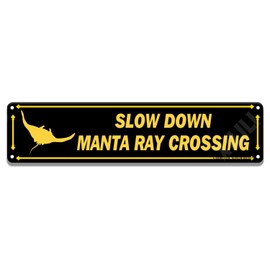 XILILI Manta Ray Crossing Sign Rustic Warning Street Sign Funny Metal Sign Door Name Plate Plaque Home Garage Man Cave Bar Wall Decor Art 16 X 4 Inch
