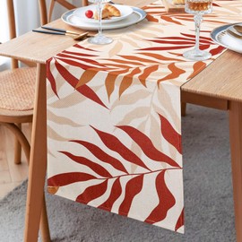 Inhobbok Table Runner Red Brown Orange Polyester Linen Table Runner Modern Living Room Washable Table Runner Decoration Dining Room Table Runner Country House Style for Thanksgiving Table Decoration