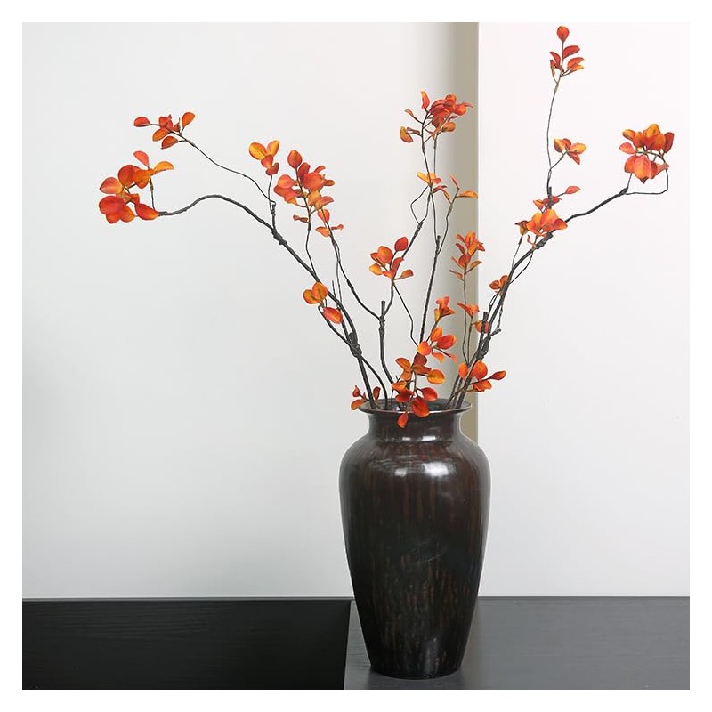 DIFEIUKI 造花 紅葉茎 秋の葉の枝 5本セット オレンジ ユーカリの茎 人工観葉植物 秋装飾 ホームテーブルセンターピース