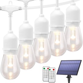 Mlambert 3-Color in 1 Dimmable Solar String Lights Outdoor, 48FT Patio String Lights with Remote and 15+3 Waterproof LED Bulbs for Bistro-White Cord