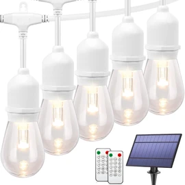 Mlambert 3-Color in 1 Dimmable Solar String Lights Outdoor, 48FT Patio String Lights with Remote and 15+3 Waterproof LED Bulbs for Bistro-White Cord