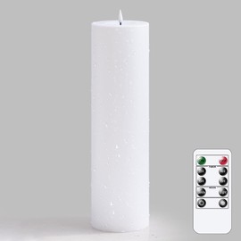 Yeelida 4" x14" Flameless Flickering Waterproof Candles with Remote, LED Battery Operated Timer Plastic White Pack of 1 Pillar Candles for Outdoor Use (Long Lasting 420+ Hrs)