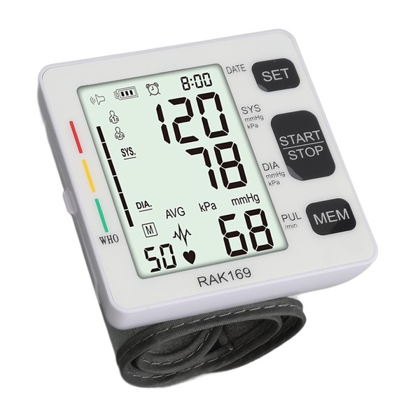 Blood Pressure Wrist Cuff Monitor, Blood Pressure Monitor, Large LCD Display 198 Sets Records Broadcast Results Accurate Sensitive Ergonomic Design Digital Sphygmomanometer for Home Use