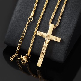 DS Christian Cross Necklace for Men Women-18K Gold Stainless Steel Crucifix Necklaces with Inspirational Bible Verse Religious Gift for Prayer Faith Jesus/God-Catholic Christian Pendant Jewelry-5