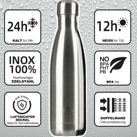 Mont-Clair H2O Stainless Steel Drinking Bottle - Thermos Flask - BPA-Free - Water Bottle, Stainless Steel Drinking Bottle 750 ml - 24 Hours Cold & 12 Hours Warm - Leak-Proof Drinking Bottle - Silver