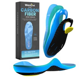 Carbon Fiber Sport Insoles with Arch Support - Welnove Shock Absorbing Performance Insoles for High Impact Sport- Energy Return,Increased Performance and Injury Protection-Not for Tight Shoes-XS
