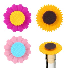 3 Pcs Wine Bottle Stopper, Silicone Sunflower Cute Wine Bottle Stopper, Reusable Wine Saver to Keep Wine Fresh(Yellow, Pink, Purple)