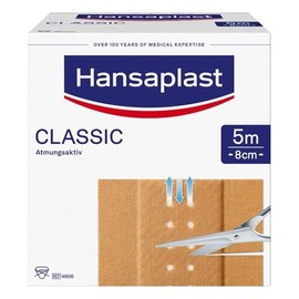 Hansaplast Classic Pflaster (5 m x 8 cm), zuschneidbare Wundpflaster mit extra starker Klebkraft, flexibles und atmungsaktives Verbandsmaterial
