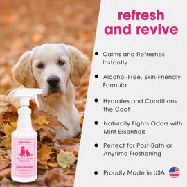 Dog Grooming Spray | Rose Hip, Chamomile & Mint Coat & Skin Freshener by Shiny Paw 16 oz | Dog Odor Spray |
