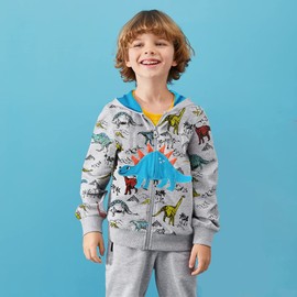 Eulla - Felpa con cappuccio a zip per bambini/ragazzini, con cappuccio a dinosauro, a maniche lunghe, in cotone, motivo con escavatore, con cerniera, taglie: 92, 98, 104, 110, 116, 122, 116