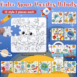 Realspring 24 Pack Outer Space Color Your Own Jigsaw Puzzles for Kids Ages 3-5, 4-6, 6-8, Coloring Crafts DIY Paper Puzzles Party Favors Gifts for Toddler Children Learning & Education Toys