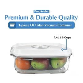 PrepSealer Food Saving Airtight Meal Prep BPA-free Tritan Vacuum Container (1.4L) - Pump not Included