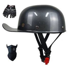 Baseball Cap Motorcycle Helmet,DOT Approved Vintage Open Face Unisex-Adult Half Helmets for Scooter Moped Cap Street Cruiser (X-Large, Carbon Fiber)