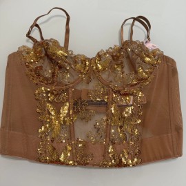 Victoria's Secret Victorias Secret Gold Sequined Ziggy Glam Floral Embroidery  Corset 36b Vs2