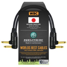 WORLDS BEST CABLES 2 Units - 9 Inch - Guitar Instrument Cable Custom Made Using Mogami 2524 Wire and Neutrik NP2RX-B ¼ Inch (6.35mm) Right Angled Gold TS Connectors