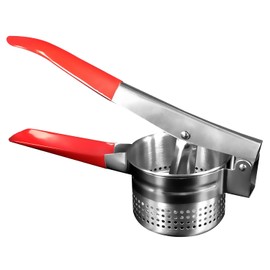 ZECARFA 13.5oz Stainless Steel Vegetable Squeezer, Non-Slip Red Silicone Handle, Metal Vegetable Water Squeezer Squeezing Vegetable Liquid
