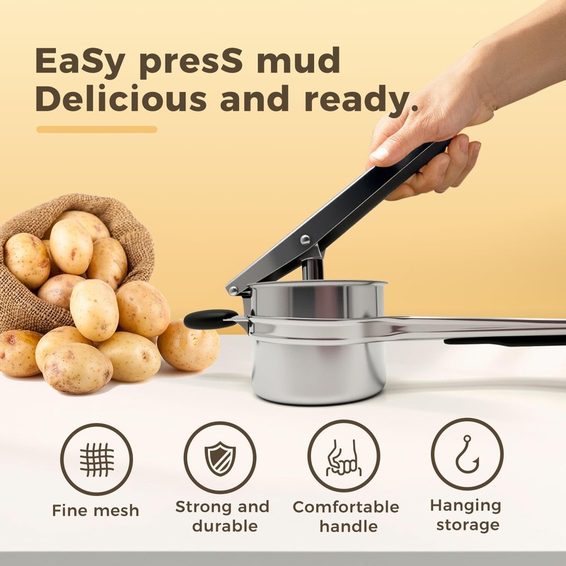 Potato Ricer, Stainless Steel, Potato Press with 3 Interchangeable Discs