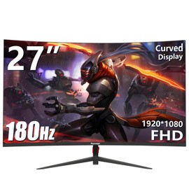 Raywego 27 inch Curved Gaming Monitor 180Hz Full HD 1080P 1800R LED Computer Monitor Display with FreeSync & Eye-Care Technology, Support VESA, DP, HDMI Port IPS Screen for Gaming Home Office