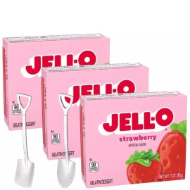 Jell-O Gelatin Dessert Mix 3oz w/ Mini Shovel Spoons (Strawberry)