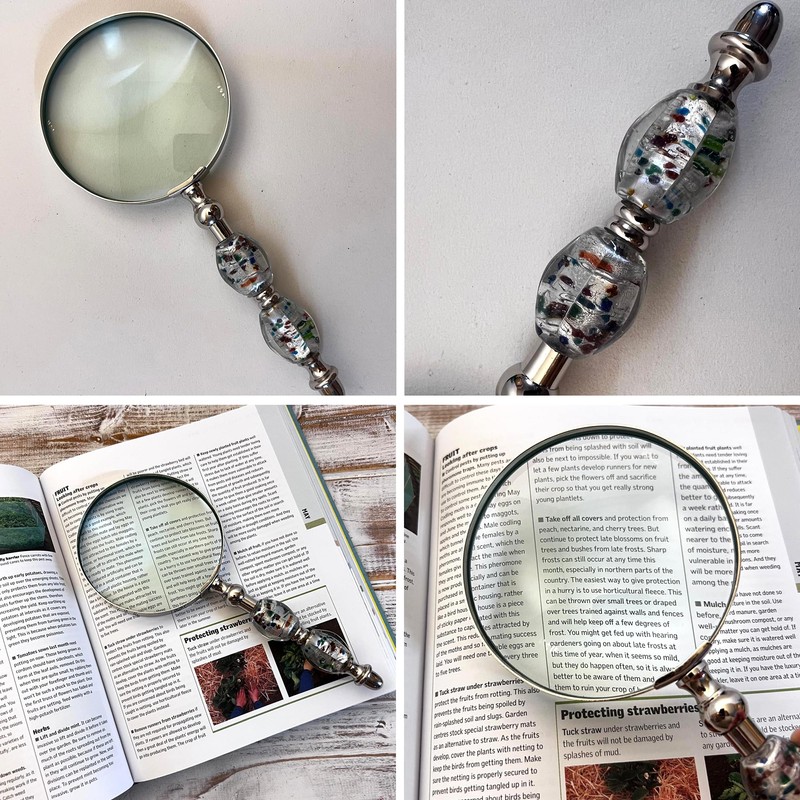 Elegant Shimmering Bead Handheld Magnifying Glass, Stylish Design with Practical