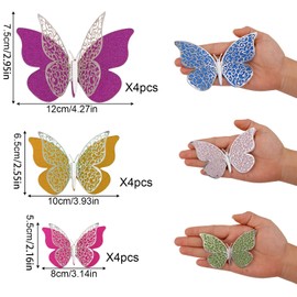 Pack of 12 3D Butterfly Wall Stickers, Removable Butterfly Wall Stickers, 3D Butterfly Decor, Butterfly Wall Stickers for Home, Office, Bedroom (12 Styles)