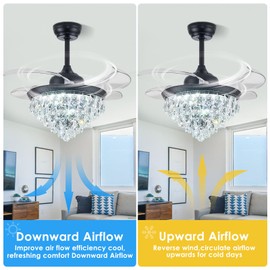 36" Crystal Chandelier Fan with Light & Remote Controller Dimmable LED Crystal Ceiling Fan Modern Crystal Fandeliers with Noiseless Motor for Bedroom Dinning Room Living Room Office (Black)