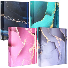 Colarr 4 Pcs Cute Mini Marble Binders 5.5 x 8.5 Three Ring Decorative Hardcover with Elastic Cord 1 Inch Binder Mini Binders for School Office Supplies and Home Use Recipe Binder