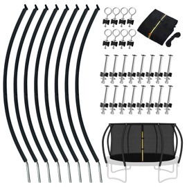 MSSVIGING 14Ft 8 Trampoline Curved Poles Replacement with Enclosure Net, Trampoline Curved Pole, Plastic T Connector, Fiberglass Rods, Mounting Hardware, Foam Padding