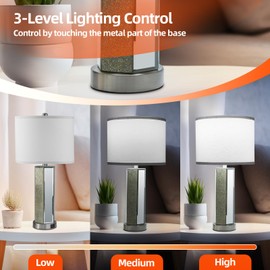 VELXEE Touch Control Table Lamps Set of 2, Modern Silver Mirror Bedside Lamp with 2 USB Ports, 3-Way Dimmable Real Marble Gold Nightstand Lamp for Living Room, Bedroom Home Office Hotel Bar