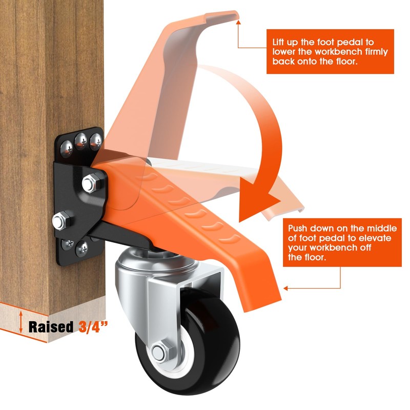 Ronlap Workbench Casters Wheels Kit 660 Lbs Capacity Retractable Casters