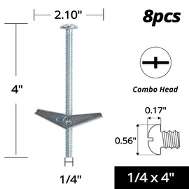 HASWARE Toggle Bolt Zinc Plated Steel and Wing Nut for Hanging Heavy Items on Drywall 1/4x4 (8 Pack)