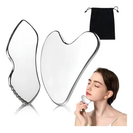 2pzs Gua Sha Facial Grande Acero Inoxidable Masajes Cuello