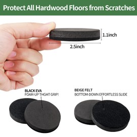 Ezprotekt 24 PCS 2.5" Felt Furniture Movers Sliders for Hardwood Floors, Reusable Felt Furniture Moving Pads, Sliders for Moving Heavy Sofa Desk Couch Cabinet, Furniture Glides Easily (Black, Round)
