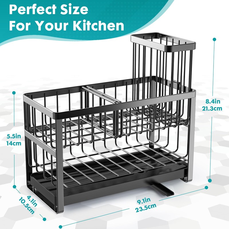 Sinnsally Kitchen Sponge Holder,2 Tier Sink Caddy Organizer with High
