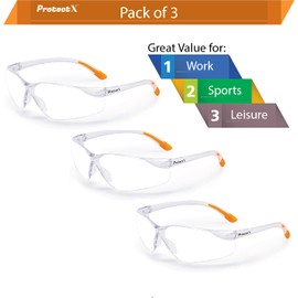 ProtectX 3-Pack Clear Safety Glasses for Men, Safety Sunglasses with Anti-Fog Scratch Resistant Wrap-Around Lenses, ANSI Z87.1 Rated