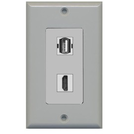 RiteAV - 1 USB A/A and 1 HDMI Port Decorative Wall Plate - Gray - Bracket Included