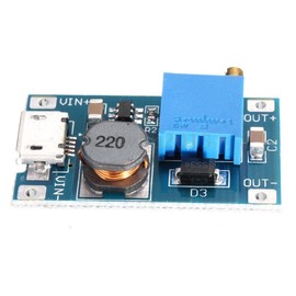 Envistia MT3608 Micro USB DC-DC Voltage Regulator Step Up Boost Converter Power Supply Board 2V-24V to 5V-28V 2A