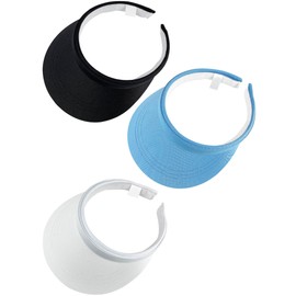 3 Pack Visor Hat Women Adjustable Wide Brim Clip On Visors Hats Men Headwear Sunvisor Outdoor Sports Golf Beach Running Caps (Black, White, Blue)