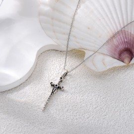 LEECCI Cross Sword Oxidized Necklace for Men Women Moon Phase Necklace 925 Sterling Silver Cross Dagger Pendant Sword Pendant Jewelry Gifts for Women Men