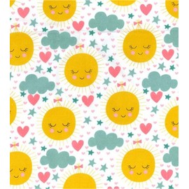 Printed Polycotton Craft Fabric Material - Happy Suns, 1Mtr 110cmx100cm