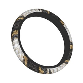 Marble Black and Grey Gold Steering Wheel Cover for Women Men Girls, Universal 15 Inch Anti Slip Steering Wheel Protector Car Accessories Interior for Auto Truck SUV