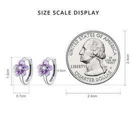Dainty Purple Flower Small Hoop Earrings 925 Sterling Silver Cubic Zirconia Crystal Little Flowers Cartilage Huggie Hoops Hinged Cuff Earring Fashion jewelry Gifts for Women Girls
