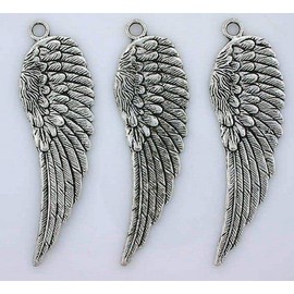 Three Large Silver Color 2 Inch x 4/5 Inch Wing Pendant Focal cf669